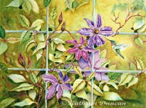 Hummingbird and Clematis